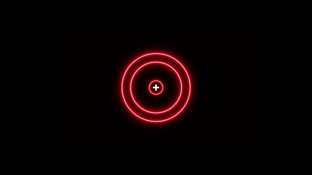 Neon glowing light target icon animation. Military training, Military target icon animation on black background. Crosshair, gun aim, sniper target.4k animation on transparent background.