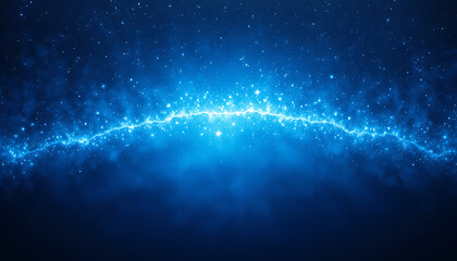 Vibrant blue electrical energy stream illuminating a dark abstract background with sparkling particles