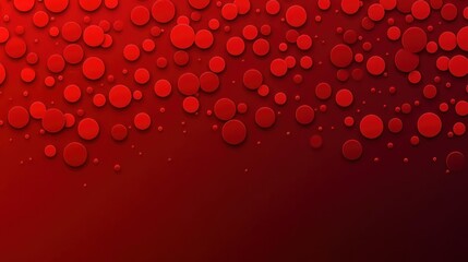 red gradient background with layered three-dimensional circular discs and dots creating a bold energetic modern abstract pattern with depth and dramatic shadows