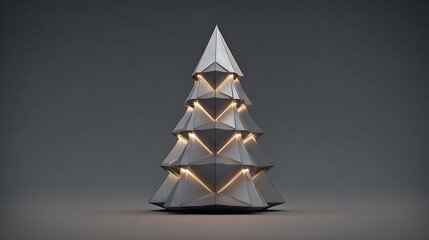 Geometric christmas tree with glowing lights on a gray background for holiday season decorations