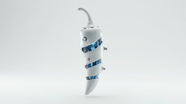 Futuristic Pepper: Mechanical Component Display on a White Background