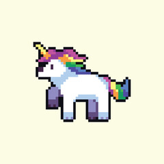 Fototapeta premium this is pixel art unicorn with colorful color and white background this item good for presentations,stickers, icons, t shirt design,game asset,logo and your project.