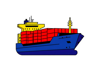 カラフルなコンテナ船が浮かぶイラスト