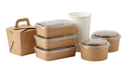 Eco-Friendly disposable food containers and takeaway packaging options with paperboard and plastic