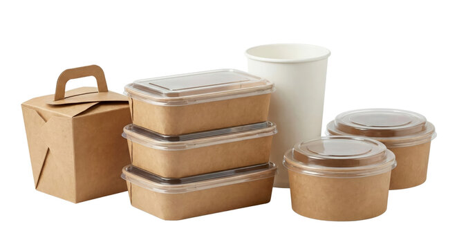 Eco-Friendly disposable food containers and takeaway packaging options with paperboard and plastic
