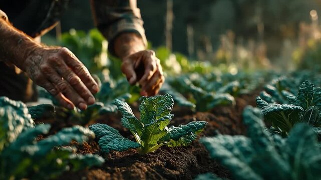 Farmer Inspecting Crops in Natural Light