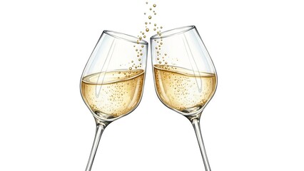 Elegant toast illustration with sparkling wine glasses, celebrating joyous occasion and luxury life