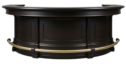 dark wood bar with brass footrest, isolated on transparent background