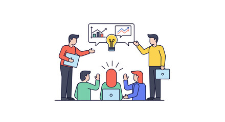 Diverse team collaborating on innovative business ideas with laptops