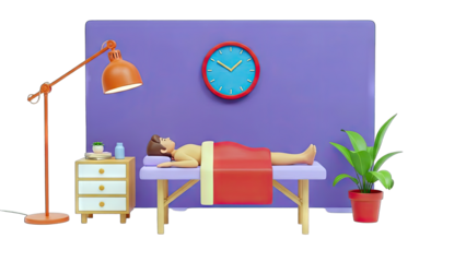 Patient Relaxing on Massage Table with Lamp and Clock