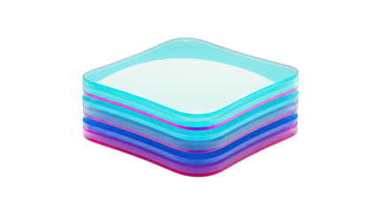 Stack of Colorful Square Plates on White Background