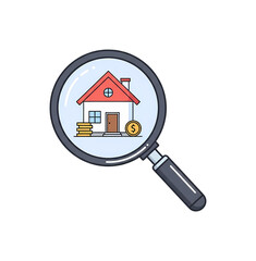 住宅探しのイラスト, 拡大鏡で家を見つける