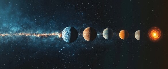 Stunning Planetary Alignment in a Vast Cosmic Universe Scene