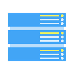 Flat design illustration of a server stack. Represents robust IT infrastructure, data storage, network operations, and computing technology