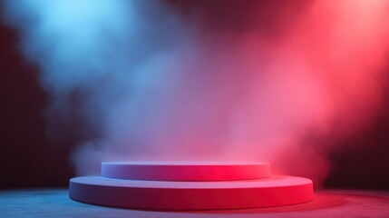 Dramatic Stage with Light and Smoke in Red and Blue Lighting Effects