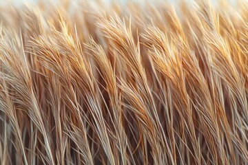 Close-up of golden dry grass stalks bending in warm backlight, evoking a calm, serene autumn mood