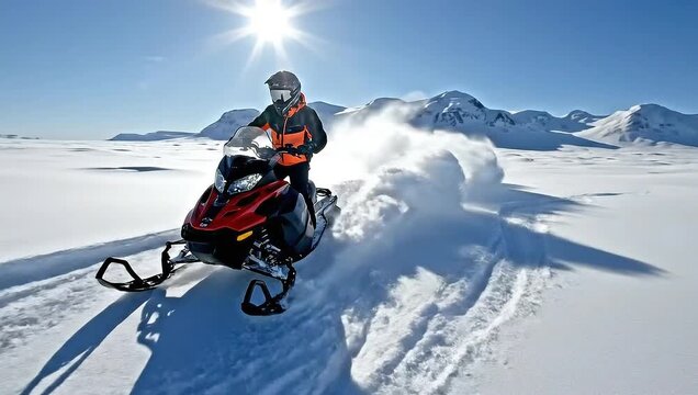 Snowmobiling Adventure - Thrilling Ride Through Snowy Mountains.