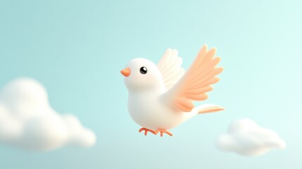 Cute Flying Bird with Soft Wings and Bright Eyes against Blue Sky