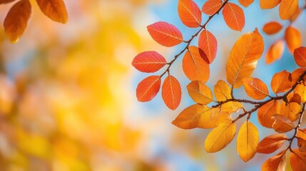 Vibrant Autumn Leaves Against a Bright Blue Sky Background