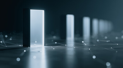 Abstract light blocks arranged in an orderly line against a sleek, gradient background. This artwork offers a minimalist composition perfect for evoking modern design. 