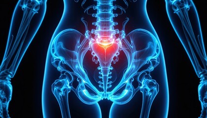Human pelvis and hip bone anatomy, radiology illustration