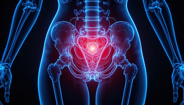 Female Pelvis and Lumbar Spine X-Ray Illustration