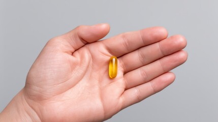 Fototapeta premium Medicine, drugs, medical technology, innovative of the future, Gentle Grip: Hand Holding Daily Medicine Capsule, Minimal Pharmacy Concept for Drug Delivery in Healthcare