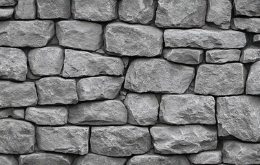 Obraz premium close-up of a sturdy gray stone wall with irregular rough blocks tightly stacked, textured surface and visible gaps, conveying solidity, age and timeless resilience