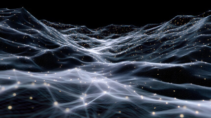 Digital Landscape of Innovation: A captivating digital representation of a network landscape, symbolizing innovation and interconnectedness with ethereal, glowing lines.