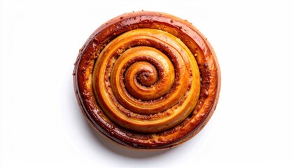Freshly baked cinnamon roll pastry isolated on a clean white background