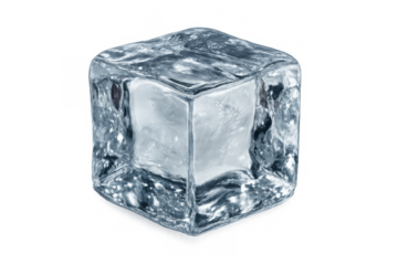 Ice cube cooling beverages, a refreshing transparent frozen water block for drinks and cocktails, isolated on a transparent background