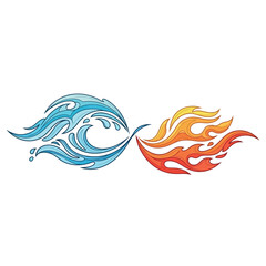 Obraz premium Vibrant illustration of water and fire elements in dynamic motion as-4