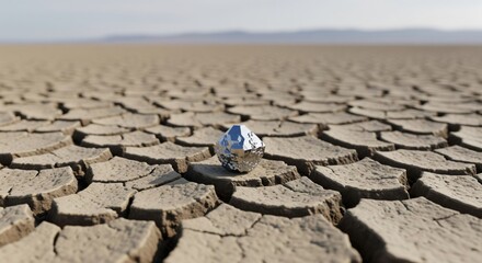 Dysprosium crystal on cracked earth symbolizes resource scarcity