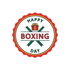 Obraz premium Festive Boxing Day Badge with Gift and Crossed Ribbons.