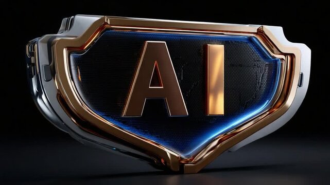 AI Shield Emblem: A futuristic AI emblem, with the letters AI emblazoned on a shield. Symbolizing security and technological advancement