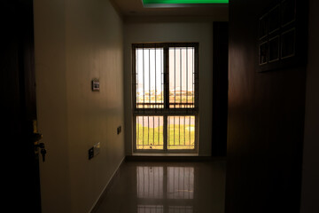 French window with light and shadow with copy space