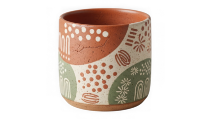 Ceramic cup with colorful geometric patterns