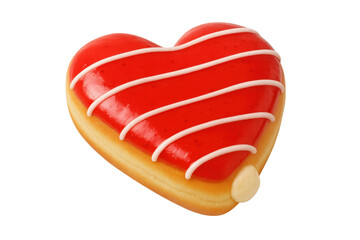 Heart shaped doughnut with red icing and white stripes