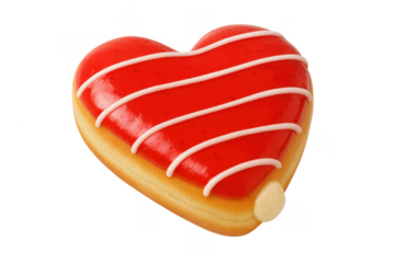 Heart shaped doughnut with red icing and white stripes