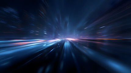 Dynamic Urban Rush: An abstract cityscape explodes with energy as light streaks and blurs create a sense of motion, speed and constant movement.