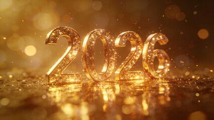 Luxury Golden 2026 New Year Celebration with Glittering Numbers and Festive Bokeh Lights
