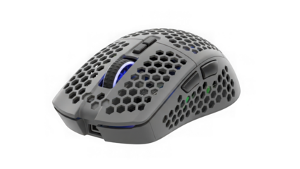 Gray gaming computer mouse with honeycomb design