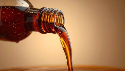 Close-up of a Liquid Pouring from a Bottle