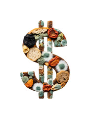 ドル記号、カビの生えた食品で作られたイメージ