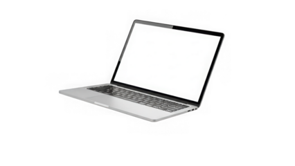 Laptop computer with blank screen on white