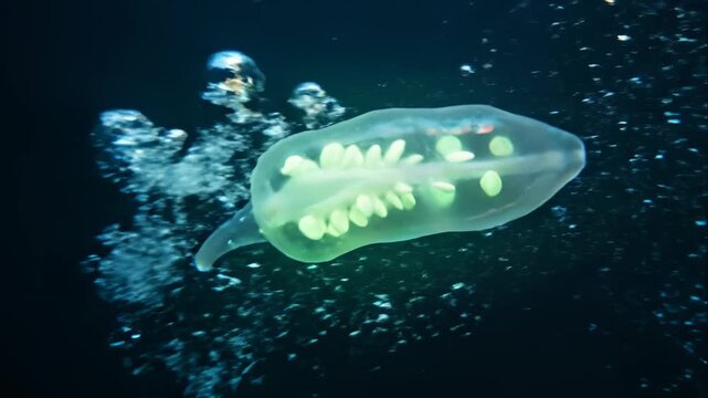Clear Sea Squirt Floating in Ocean Water Deep Sea Marine Life