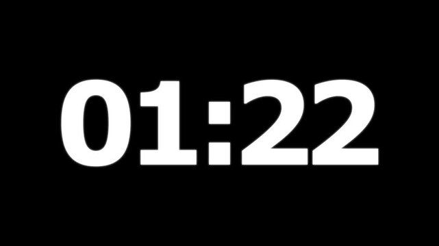 Abstract 1 minute 30 second countdown animation from 90 seconds to 0 seconds on a transparent background, One minute 30 second countdown timer with alpha channel