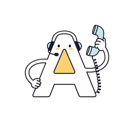 かわいい文字のイラスト、ヘッドセットと電話
