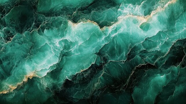 swirling emerald and teal marble texture with gold veins and foamy white highlights, layered stone patterns evoking calm, mystery and deep oceanic movement