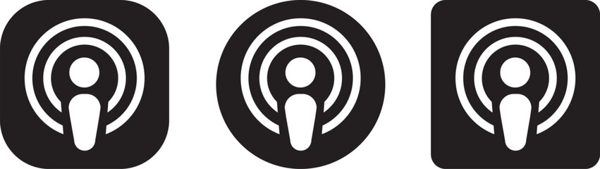 Apple Podcast App Icon in Gradient Purple. Flat logo options for audio streaming, mobile interface, and media branding design. digital editorial social media icon vector. A collection of podcast icons